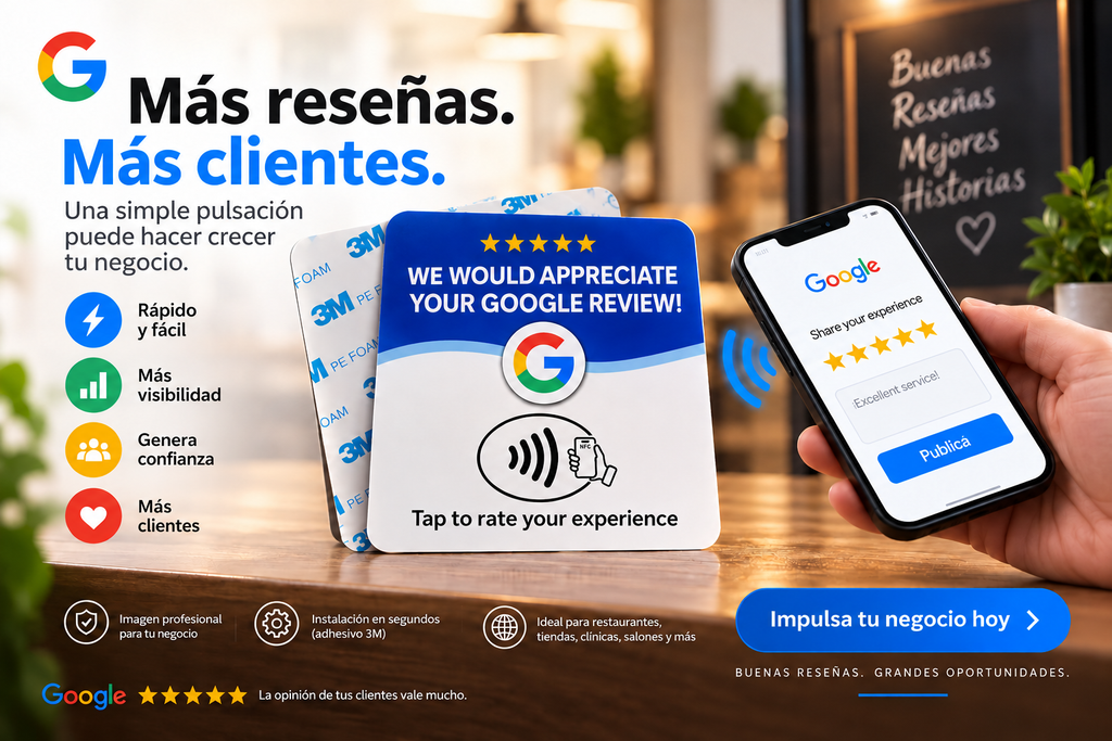 Tarjeta para Reseñas de Google - Consigue Más Reseñas 5 Estrellas