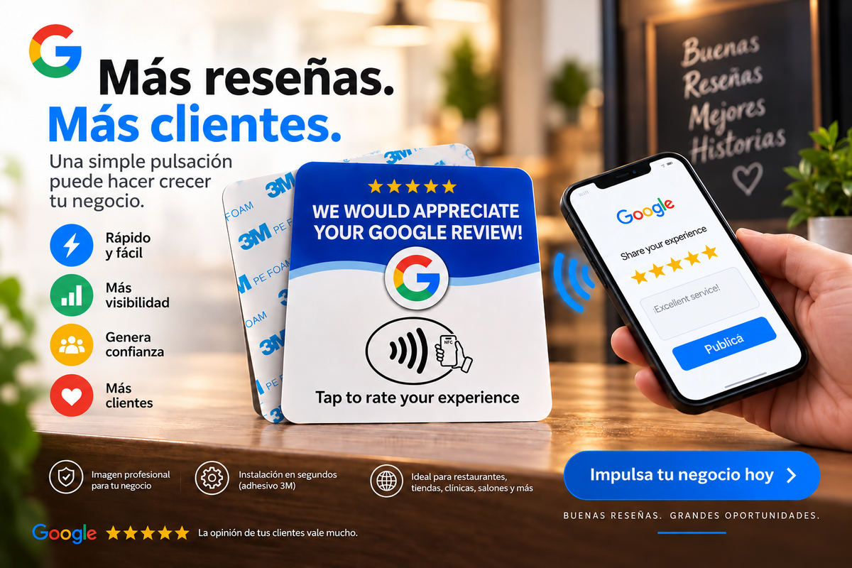 Tarjeta para Reseñas de Google - Consigue Más Reseñas 5 Estrellas